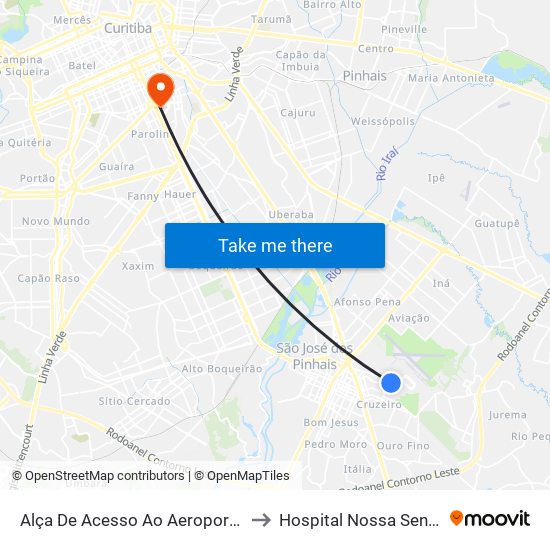 Alça De Acesso Ao Aeroporto Afonso Pena to Hospital Nossa Senhora da Luz map