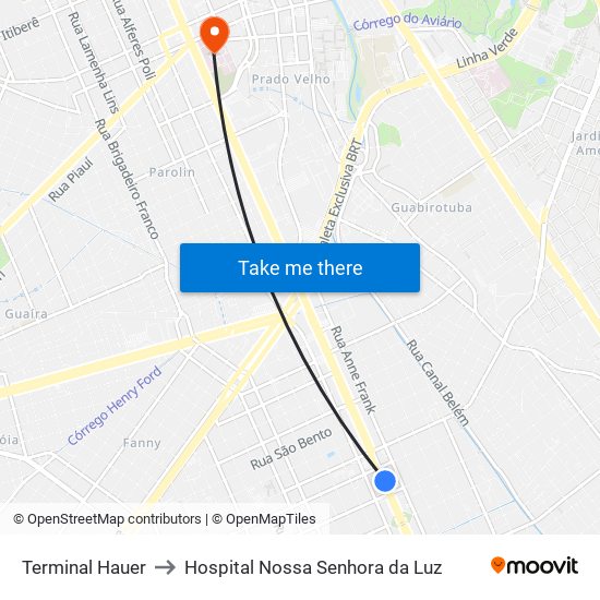 Terminal Hauer to Hospital Nossa Senhora da Luz map