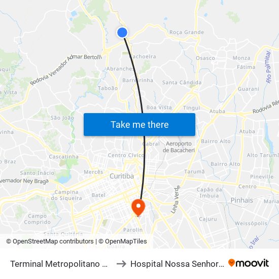 Terminal Metropolitano Cachoeira to Hospital Nossa Senhora da Luz map
