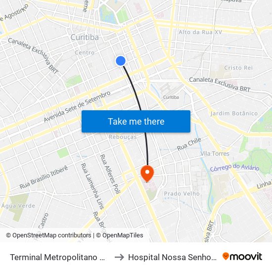 Terminal Metropolitano Guadalupe to Hospital Nossa Senhora da Luz map