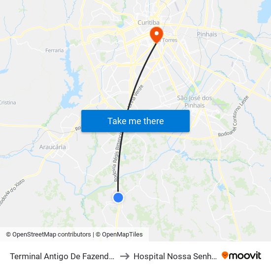 Terminal Antigo De Fazenda Rio Grande to Hospital Nossa Senhora da Luz map