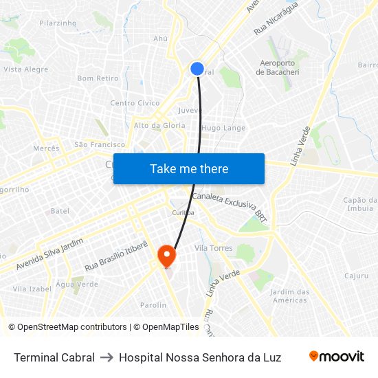 Terminal Cabral to Hospital Nossa Senhora da Luz map