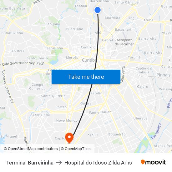 Terminal Barreirinha to Hospital do Idoso Zilda Arns map