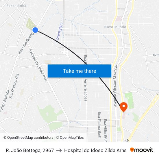 R. João Bettega, 2967 to Hospital do Idoso Zilda Arns map