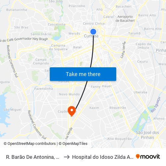 R. Barão De Antonina, 528 to Hospital do Idoso Zilda Arns map