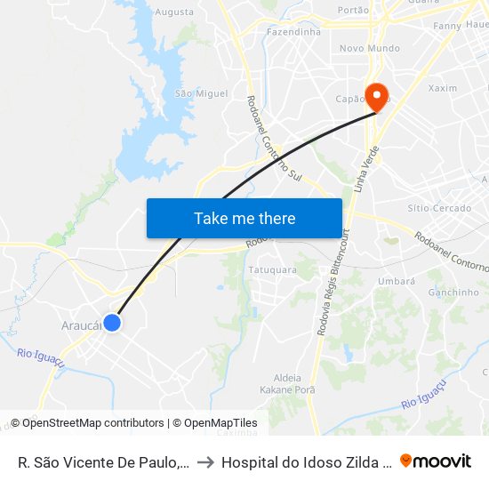R. São Vicente De Paulo, 822 to Hospital do Idoso Zilda Arns map