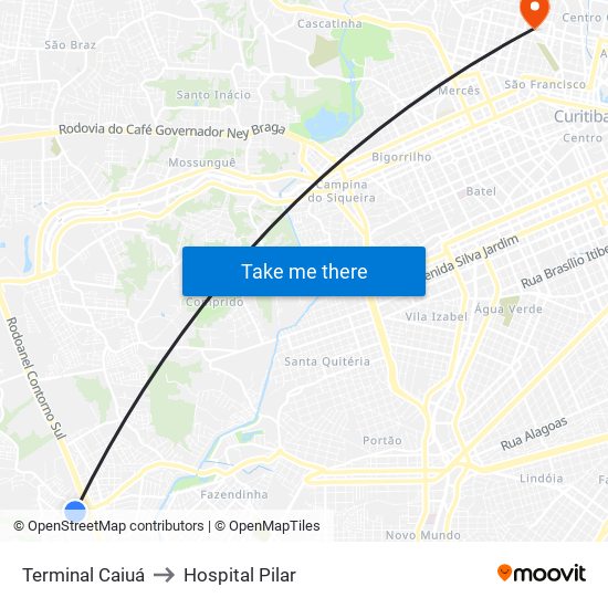 Terminal Caiuá to Hospital Pilar map