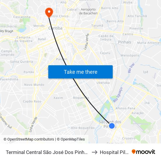 Terminal Central São José Dos Pinhais to Hospital Pilar map