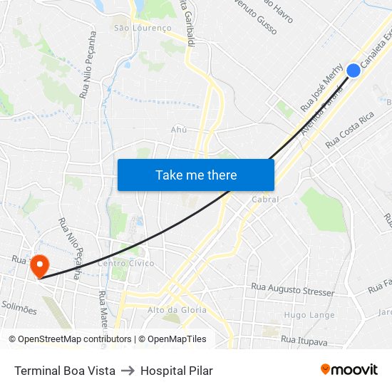 Terminal Boa Vista to Hospital Pilar map