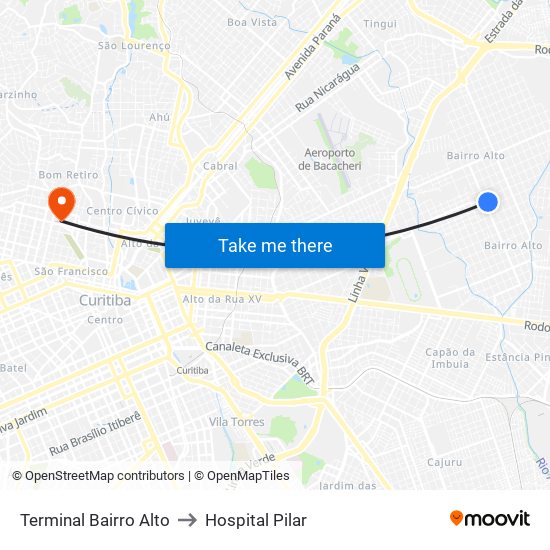 Terminal Bairro Alto to Hospital Pilar map