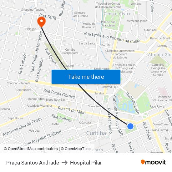 Praça Santos Andrade to Hospital Pilar map