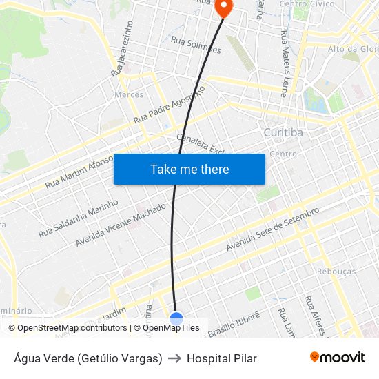 Água Verde (Getúlio Vargas) to Hospital Pilar map