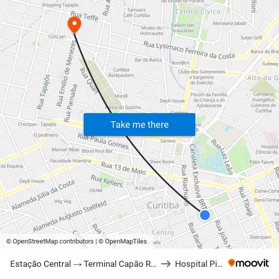 Estação Central → Terminal Capão Raso to Hospital Pilar map