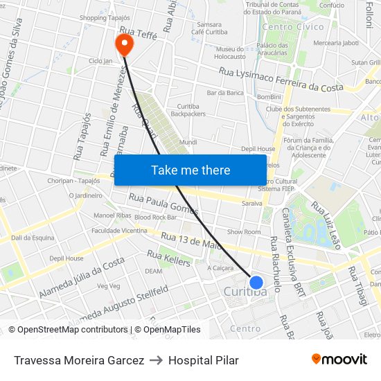 Travessa Moreira Garcez to Hospital Pilar map