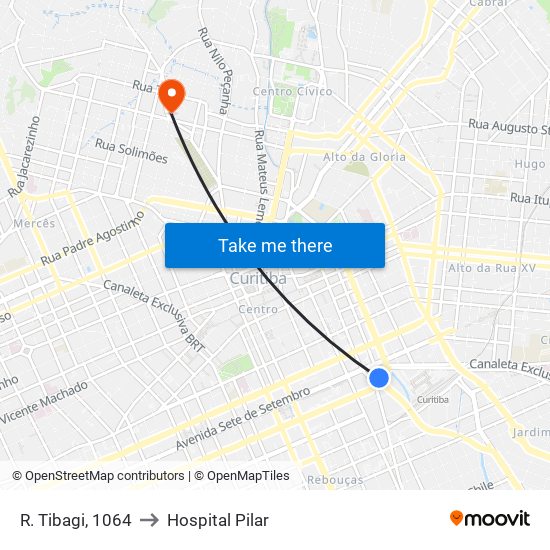 R. Tibagi, 1064 to Hospital Pilar map