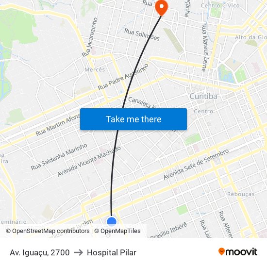 Av. Iguaçu, 2700 to Hospital Pilar map