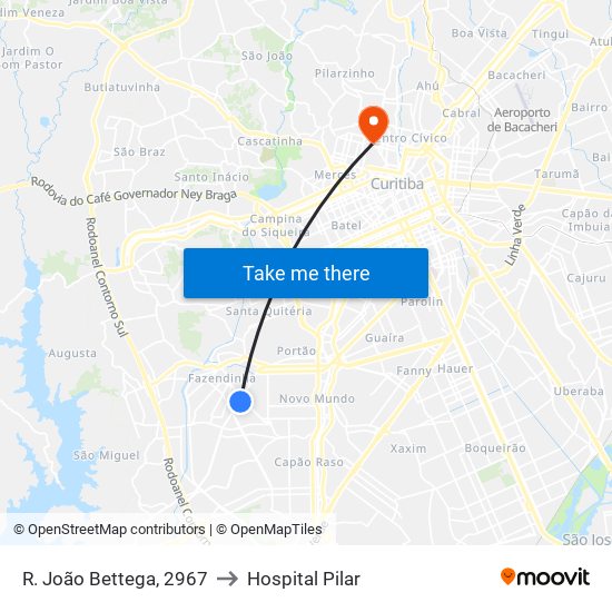 R. João Bettega, 2967 to Hospital Pilar map