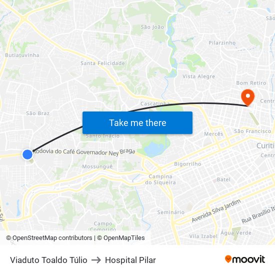 Viaduto Toaldo Túlio to Hospital Pilar map