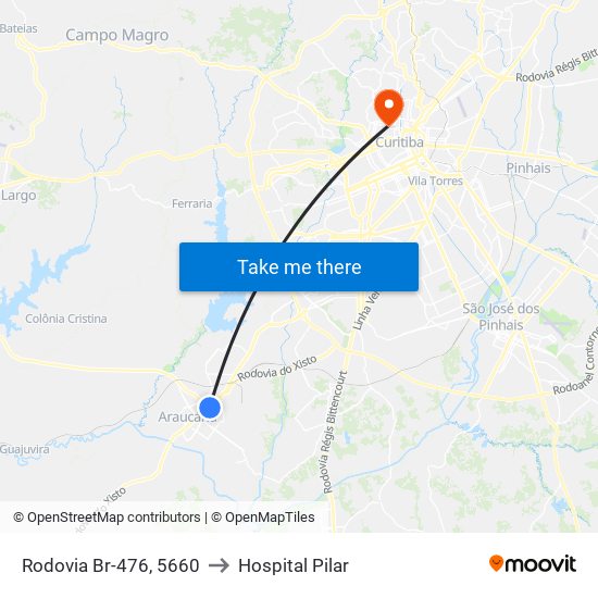 Rodovia Br-476, 5660 to Hospital Pilar map