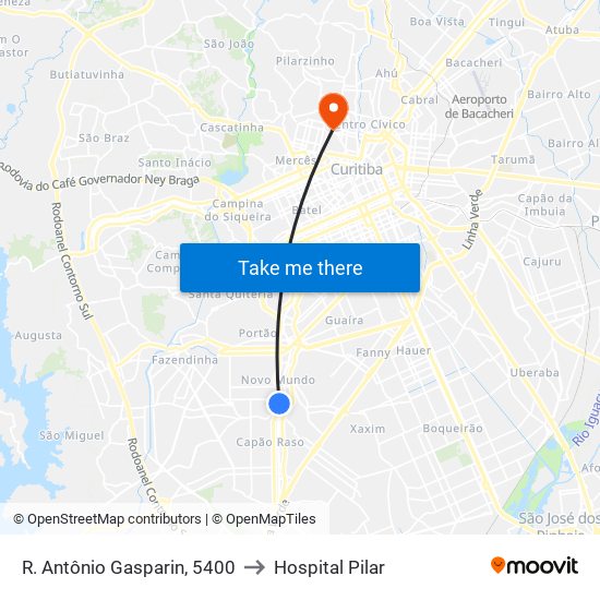 R. Antônio Gasparin, 5400 to Hospital Pilar map