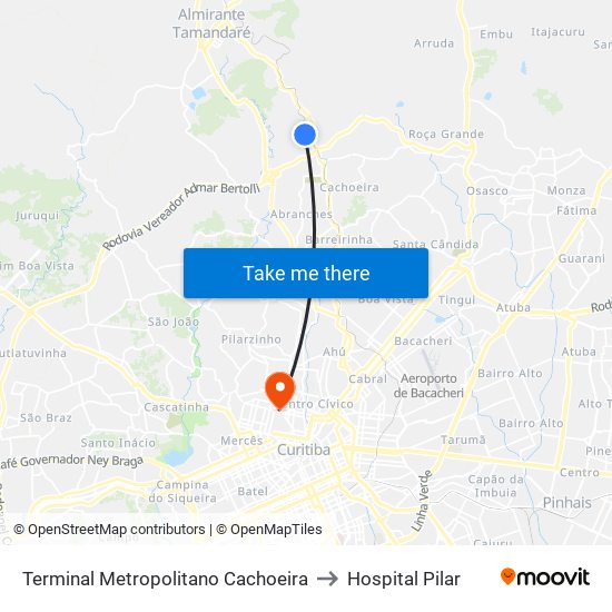 Terminal Metropolitano Cachoeira to Hospital Pilar map