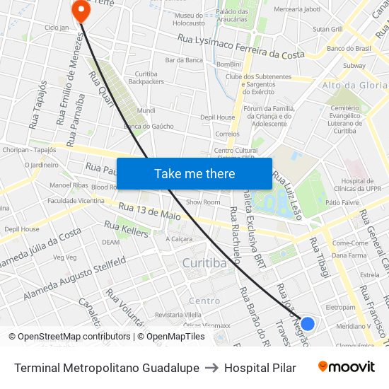 Terminal Metropolitano Guadalupe to Hospital Pilar map