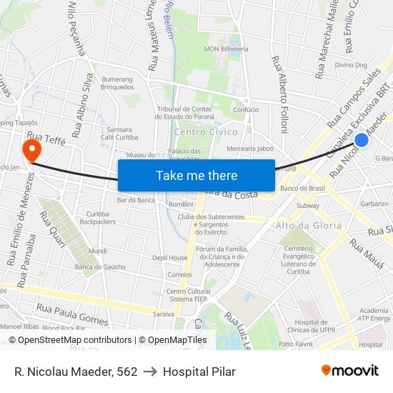 R. Nicolau Maeder, 562 to Hospital Pilar map