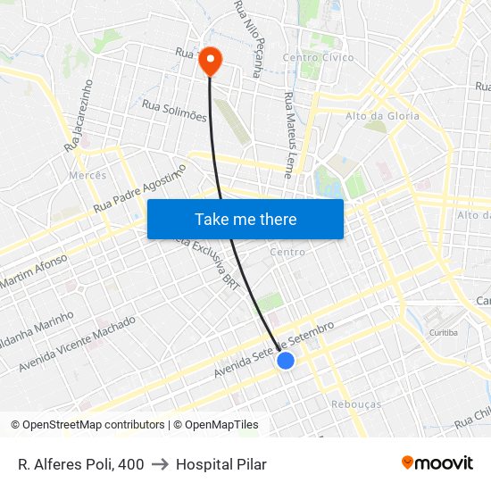 R. Alferes Poli, 400 to Hospital Pilar map