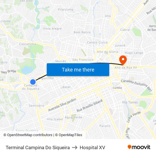 Terminal Campina Do Siqueira to Hospital XV map