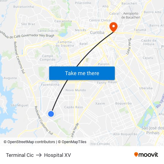 Terminal Cic to Hospital XV map