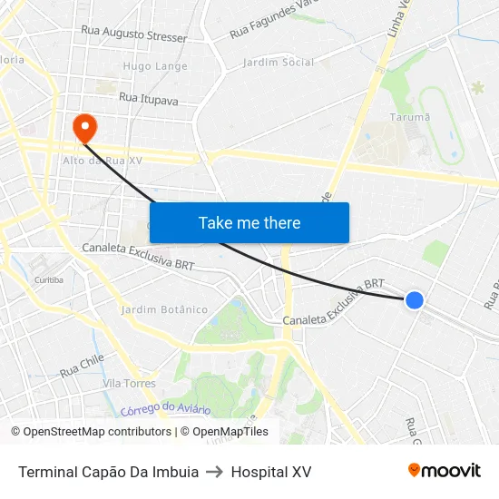 Terminal Capão Da Imbuia to Hospital XV map