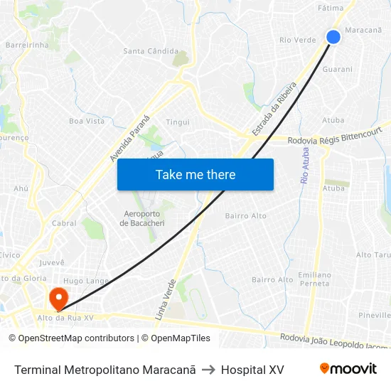 Terminal Metropolitano Maracanã to Hospital XV map
