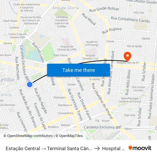 Estação Central → Terminal Santa Cândida to Hospital XV map