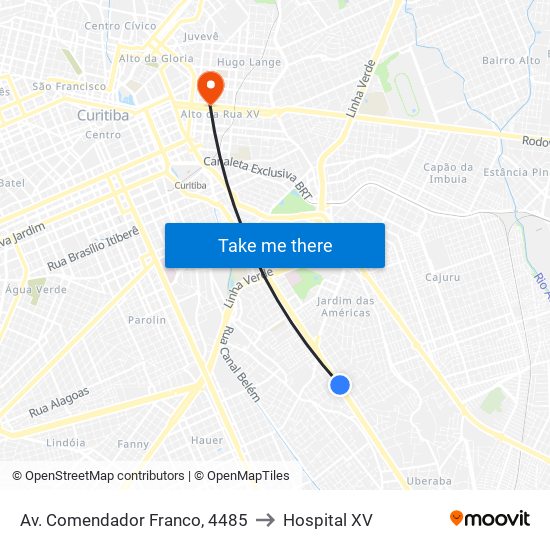 Av. Comendador Franco, 4485 to Hospital XV map