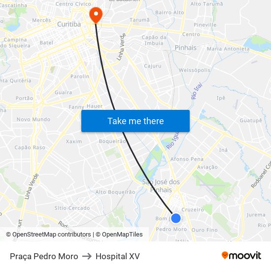 Praça Pedro Moro to Hospital XV map