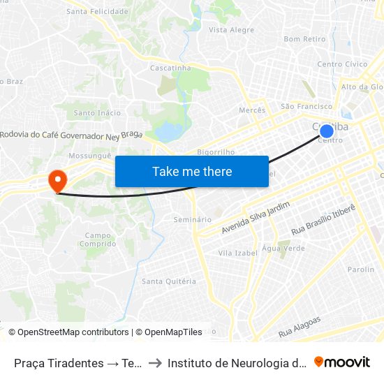 Praça Tiradentes → Terminal Pinhais to Instituto de Neurologia de Curitiba (INC) map