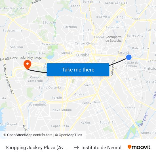 Shopping Jockey Plaza (Av. Victor Ferreira Do Amaral, 2300) to Instituto de Neurologia de Curitiba (INC) map