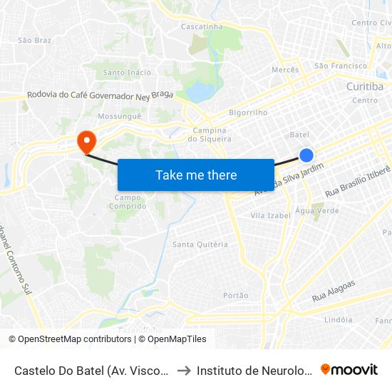 Castelo Do Batel (Av. Visconde De Guarapuava, 4610) to Instituto de Neurologia de Curitiba (INC) map