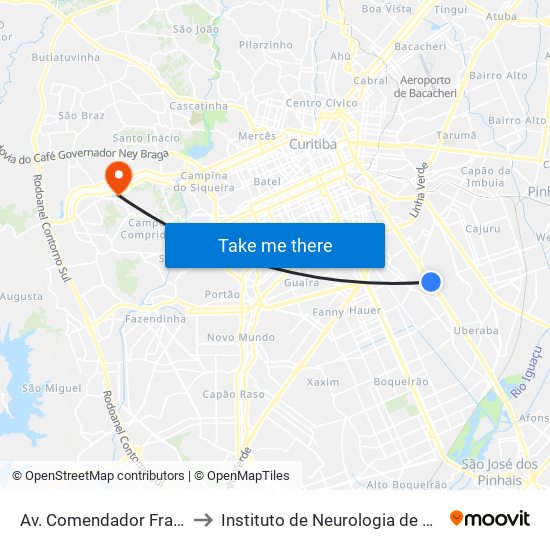 Av. Comendador Franco, 4485 to Instituto de Neurologia de Curitiba (INC) map
