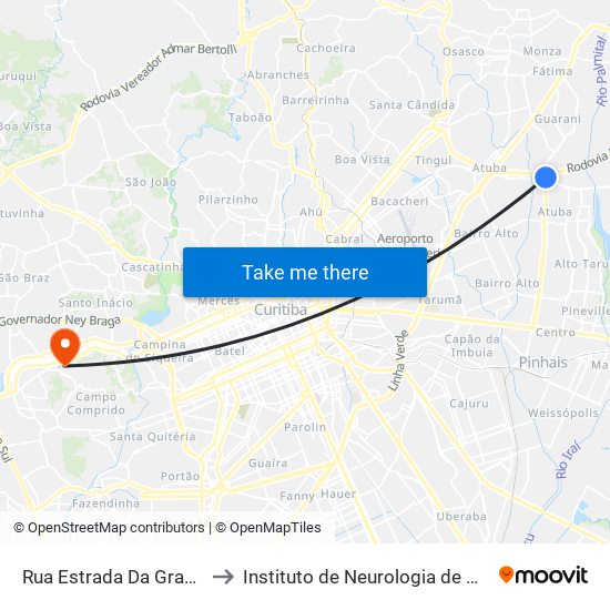 Rua Estrada Da Graciosa, 317 to Instituto de Neurologia de Curitiba (INC) map