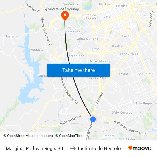 Marginal Rodovia Régis Bittencourt (Br 116) - Ceasa to Instituto de Neurologia de Curitiba (INC) map