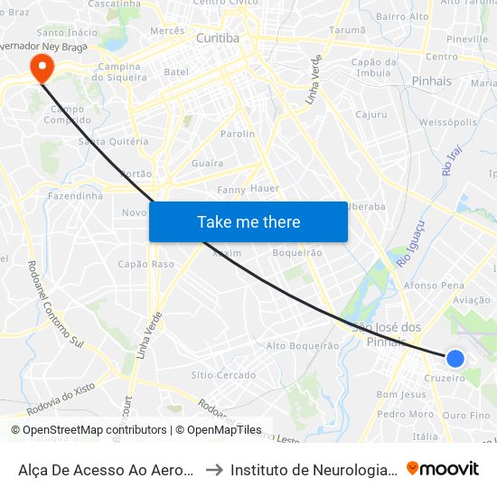 Alça De Acesso Ao Aeroporto Afonso Pena to Instituto de Neurologia de Curitiba (INC) map