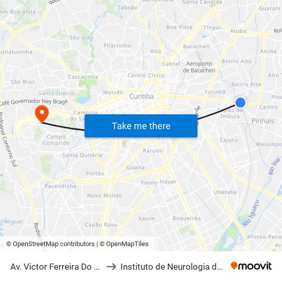 Av. Victor Ferreira Do Amaral, 3377 to Instituto de Neurologia de Curitiba (INC) map