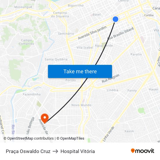 Praça Oswaldo Cruz to Hospital Vitória map