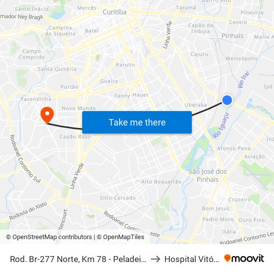 Rod. Br-277 Norte, Km 78 - Peladeiros to Hospital Vitória map