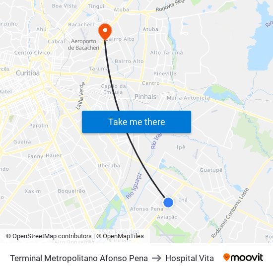 Terminal Metropolitano Afonso Pena to Hospital Vita map