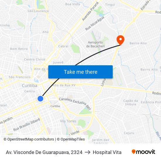 Av. Visconde De Guarapuava, 2324 to Hospital Vita map