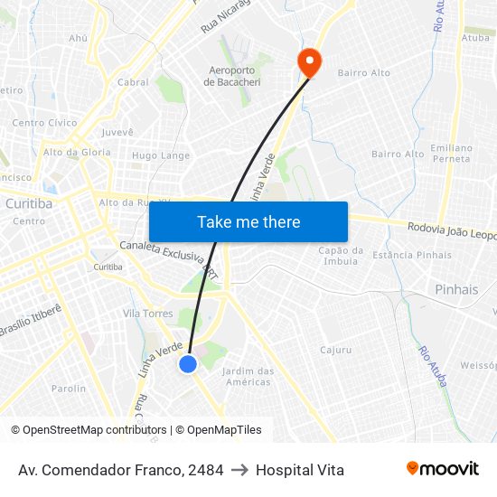 Av. Comendador Franco, 2484 to Hospital Vita map