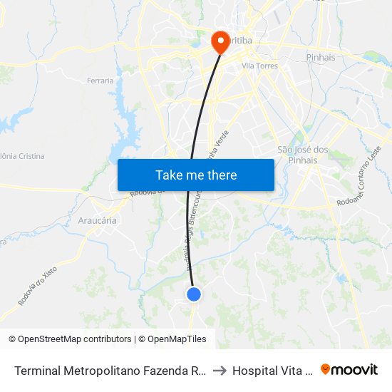 Terminal Metropolitano Fazenda Rio Grande to Hospital Vita Batel map