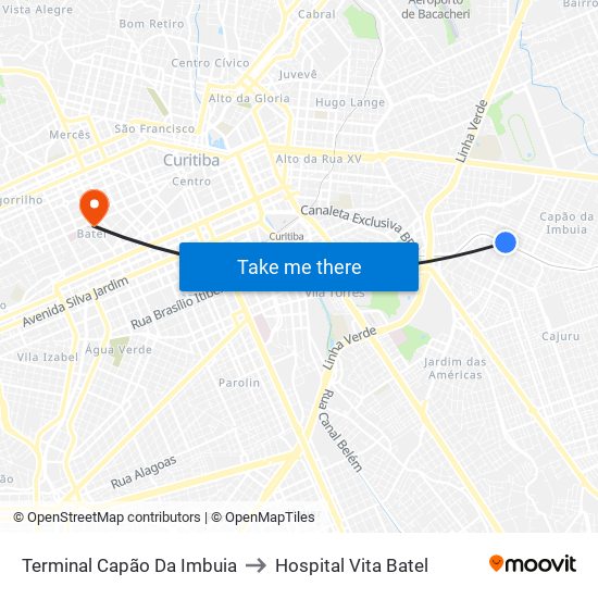Terminal Capão Da Imbuia to Hospital Vita Batel map